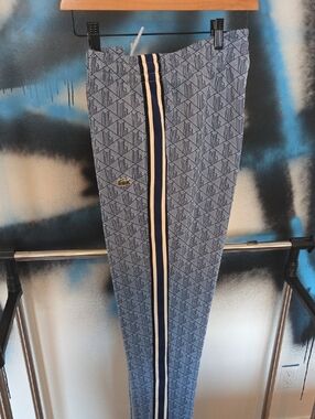 Lacoste Light Blue Monogram Joggers with Navy & White Side Stripe